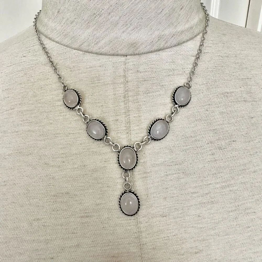 Rose Quartz necklace and earring set
